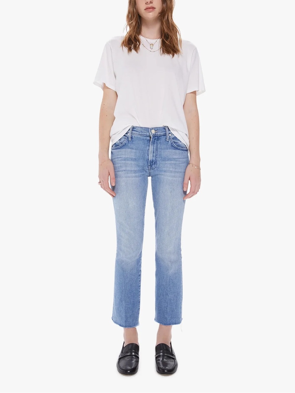 MOTHER Light Blue Cropped Straight Jeans “Insider Ankle Fray in Herbal Remedy”